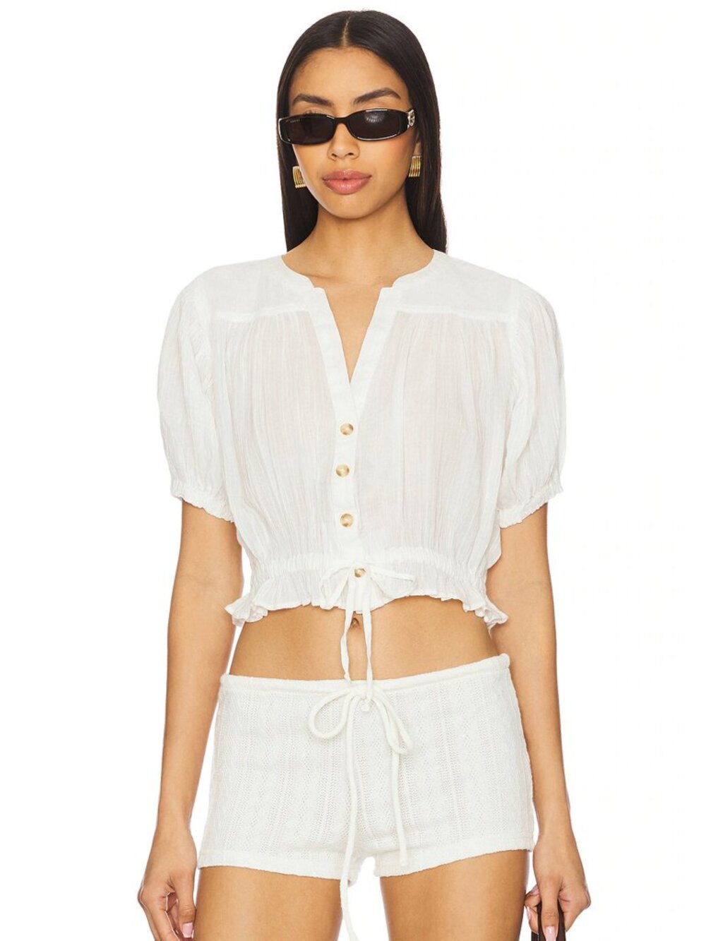 FREE PEOPLE We The Free Ivory Cotton LITTLE CLOUD Crop Blouse Shirt Top XS
